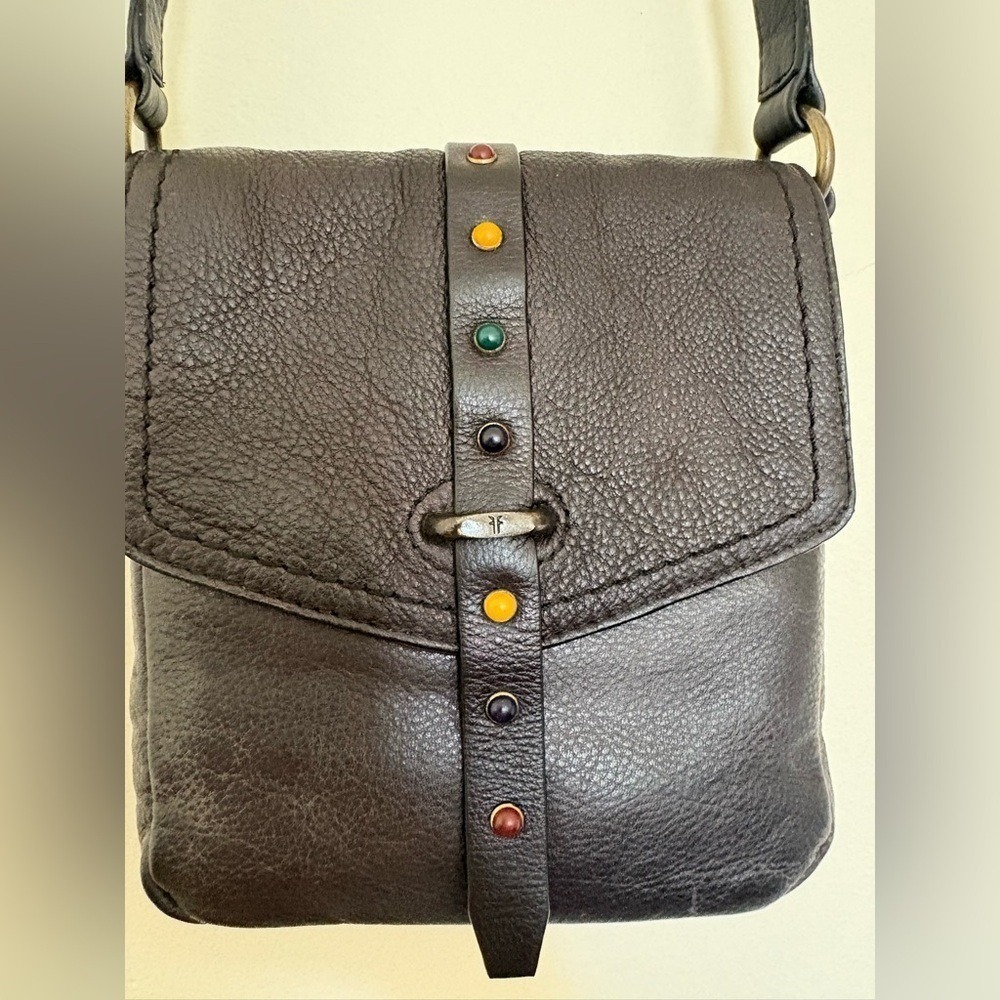 Frye Studded Leather Crossbody Bag Black Pebbled Leather Small Boho Western NWT